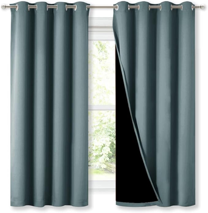 NICETOWN Extra Long Truly Blackout Drapes for Hall and Villa, 46-inch Width Each Panel, 45-inch Length, Greyish Blue, 2 Pieces, 100% Blackout Window Curtains with Black Lined for Night Shift Worker by NICETOWN