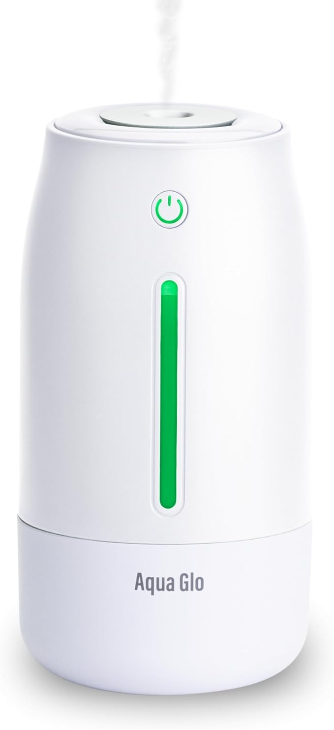 Aqua Glo Personal, Portable Humidifiers for Bedroom – Ultrasonic Cool Mist Humidifier with Built In Rechargeable Battery. Air Humidifier for Baby, Plants, Home, Office, Travel. White by Airvana