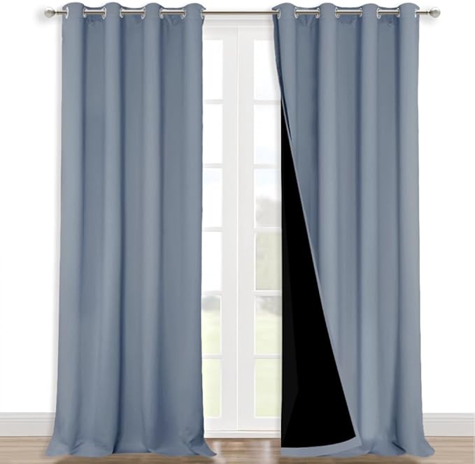 NICETOWN 100% Blackout Curtains for Windows, Pack of 2, Vintage Blue, 52" W x 102" L, Super Heavy-Duty Black Lined Total Darkness Drapes for Bedroom, Privacy Assured Window Treatment for Patio by NICETOWN
