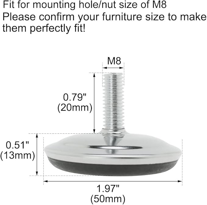 uxcell M8 x 20 x 50mm Screw on Furniture Glide Leveling Feet Adjustable Leveler Pad for Industrial Machine Cabinet Chair Leg 10 Pack - Image 2