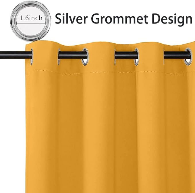 MYSKY HOME Musturd Yellow Blackout Curtains for Bedroom, Grommet Small Curtains Room Darkening Curtain, Kids Curtains Thermal Insulated Curtain, Single Panel Curtain,42 x 45 Inch, Yellow - Image 2