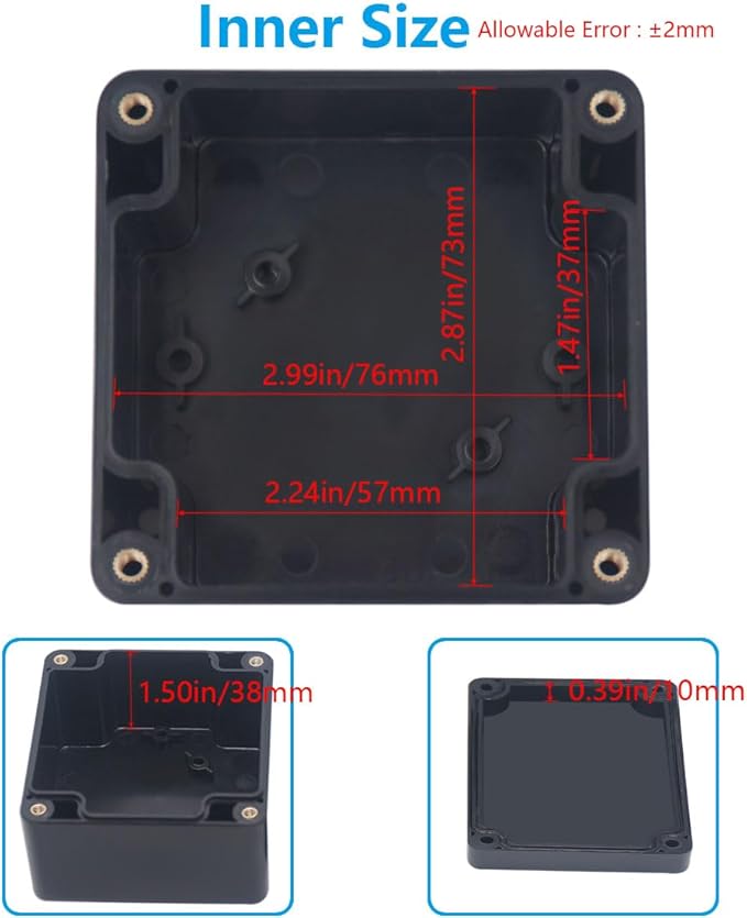 Outdoor Waterproof Junction Box IP67 Project Box ABS Black Electrical Boxes Electronic Enclsoure for DIY Project 3.3x3.2x2.2inch (83 x 81 x 56 mm) - Image 6