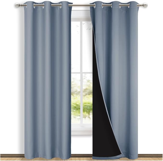 NICETOWN Full Shade Curtain Panels, 37" Wide x 80" Long, Vintage Blue, Pair of Thermal Insulated & Energy Efficiency Blackout Drapes for Living Room, Lined Silky Performance Window Dressing by NICETOWN