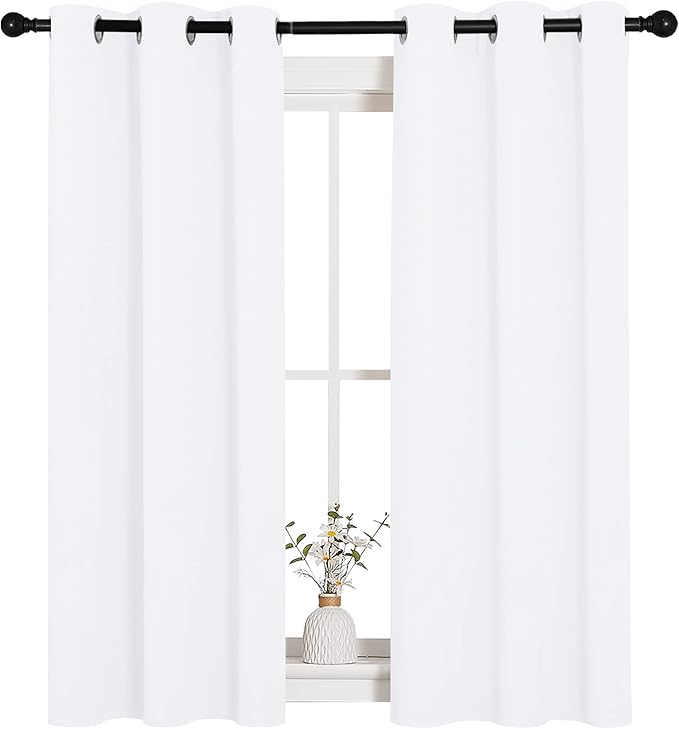 NICETOWN 50% Light Blocking Curtain Panels for Bedroom, Home Decoration Easy-Care Solid Grommet Draperies & Drapes, Window Covering for Kitchen (2 Panels, 34 by 54, White) - Image 2