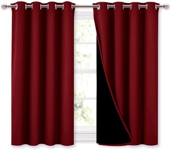 NICETOWN Kitchen Full Blackout Curtain Panels, Super Thick and Soft Insulated Window Covers, 100% Blackout Draperies with Black Backing for Cafe Window (Burgundy Red, Set of 2 PCs, 52 by 45-inch) by NICETOWN