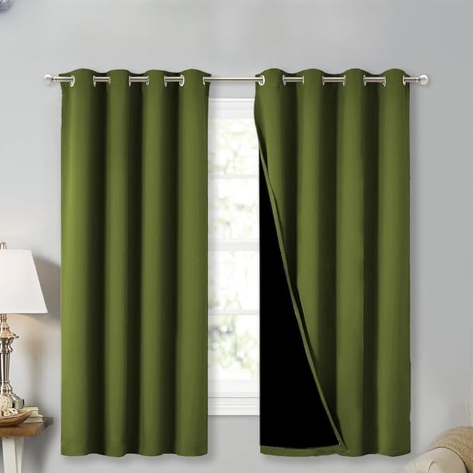NICETOWN 100% Blackout Blinds, Set of 2, 46" x 45", Olive Green, Laundry Room Decor Window Treatment Curtains for Large Patio Sliding Door, Thermal Insulated Curtains for Bedroom by NICETOWN