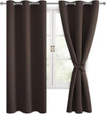 Hiasan Blackout Curtains for Bedroom, 38 x 63 Inches Length - Thermal Insulated & Light Blocking Window Curtains for Living Room, 2 Drape Panels Sewn with Tiebacks, Brown by Hiasan