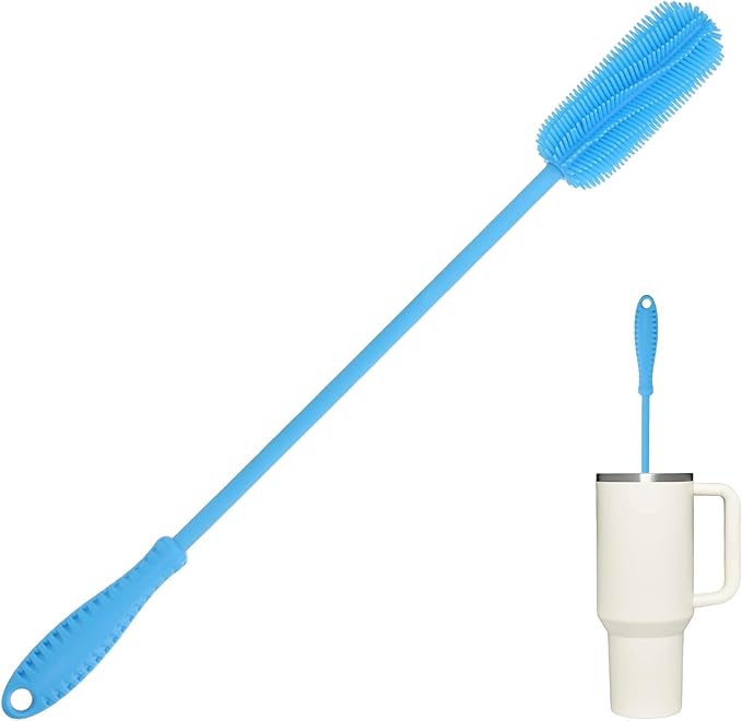 15.7" Silicone Bottle Brush, ddLUCK Water Bottle Cleaner Brush for Stanley, Hydroflasks, Glass, Thermos Sports Bottle, Vase and Glassware, Bottle Brush Cleaner for Small Narrow Neck Containers (Blue) by ddLUCK