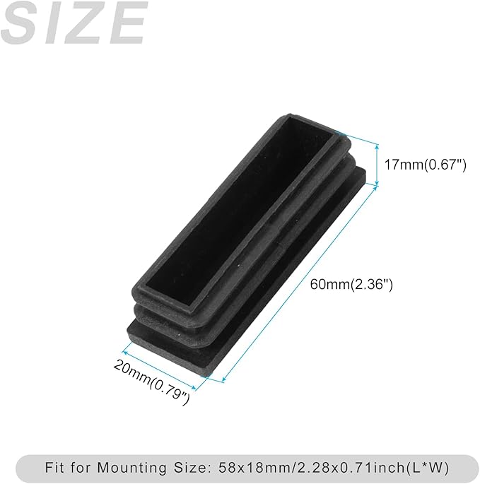 METALLIXITY Rectangle End Caps (60 x 20mm) 12Pcs, Plastic Rectangle Tube Inserts Threaded End Blanking Caps Protector - for Furniture Table Chair Legs, Black - Image 2