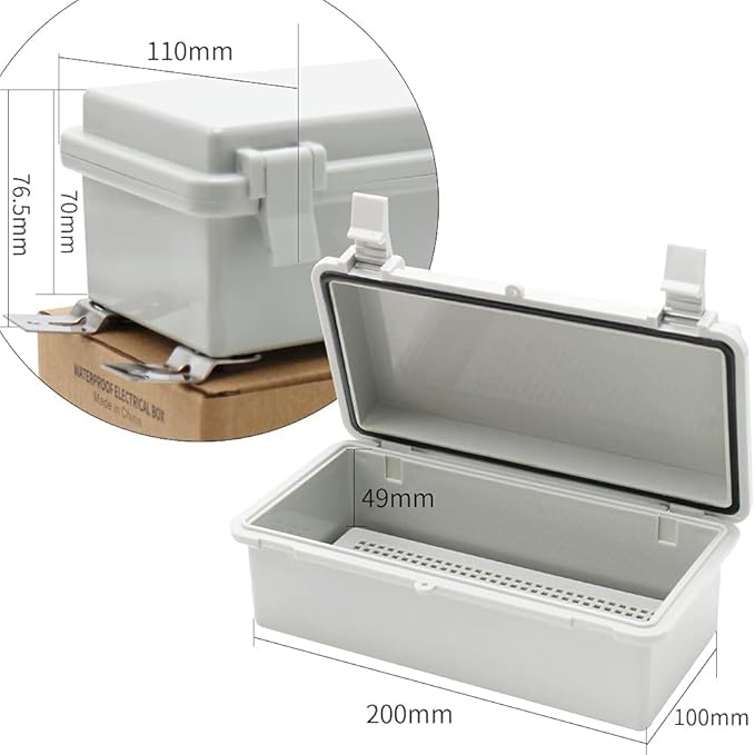 MAKERELE Small Electrical Junction Box With Cover Waterproof Outdoor Hinged Plastic Clip 7.9"3.9"2.8" (20010070mm) Outdoor Watertight DIY Electronics Enclosure with Wall Bracket and 2 NPT 1/4” Glands - Image 2
