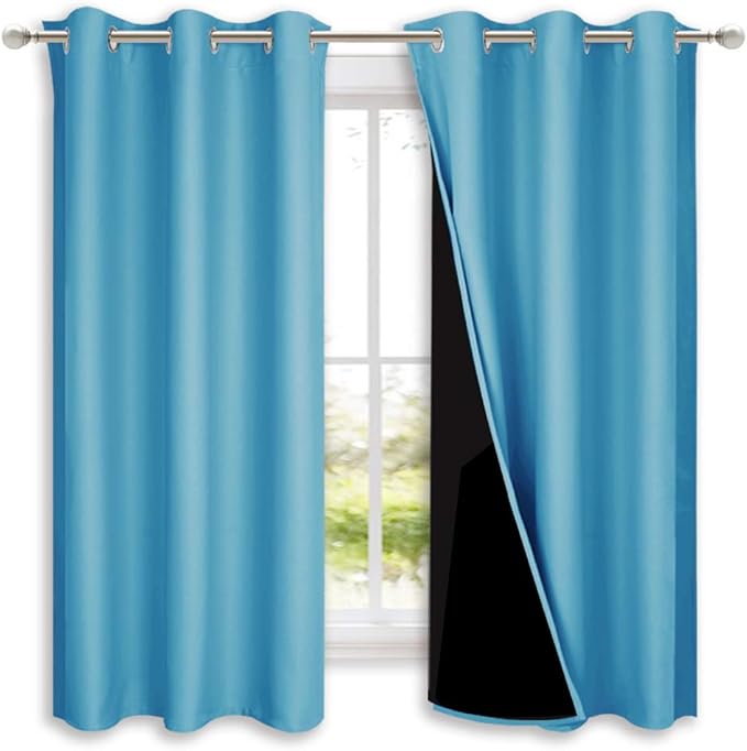 NICETOWN 100% Blackout Curtains 54 inches Long, Teal Blue, 1 Pair, 42 inches Width Each Panel, 2 Thick Layers Completely Blackout Window Treatment Thermal Insulated Lined Drapes for Small Window by NICETOWN