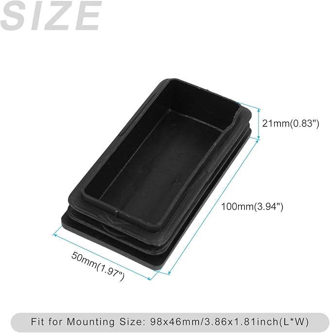 METALLIXITY Rectangle End Caps (100 x 50mm) 12Pcs, Plastic Rectangle Tube Inserts Threaded End Blanking Caps Protector - for Furniture Table Chair Legs, Black - Image 2