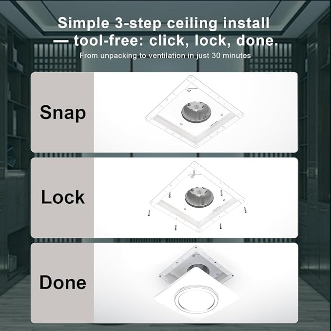 Bathroom Exhaust Fan with Light, 12 INCH, Upgraded Quiet Circular Vent Fans with LED Light, 141 CFM, for Bathroom, Office, Home - Image 5