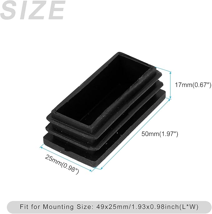 METALLIXITY Rectangle End Caps (50 x 25mm) 4Pcs, Plastic Rectangle Tube Inserts Threaded End Blanking Caps Protector - for Furniture Table Chair Legs, Black - Image 2