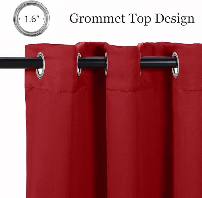 MYSKY HOME Red Curtains Bedroom Curtains 84 Inch Long Blackout Curtains for Living Room Dark Grommet Window Curtains Privacy Protect Room Darkening Single Panel Curtains, 52 x 84 Inch, Red - Image 2
