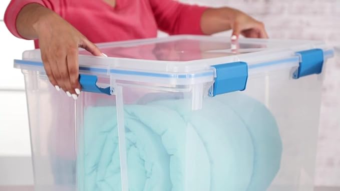 80 Quart Gasket Box, Weather-Resistant Large Clear Storage Bin with Latch Lid, Blue - Image 2