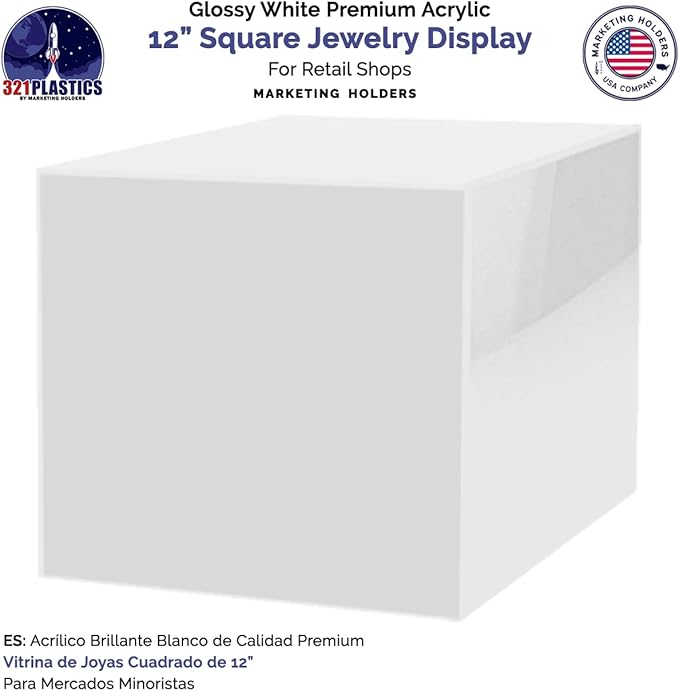 Marketing Holders 12” White Acrylic Display Box with One Open Side No Lid Versatile Square White Merchandise Storage Bin or Retail Product Riser No Assembly - Image 5