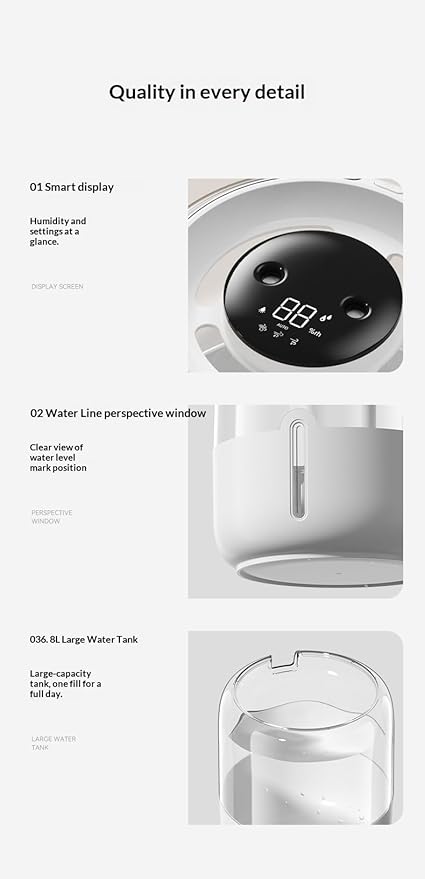7L large-capacity humidifier, USB dual spray with night light and display screen, suitable for large rooms, dormitories, offices, bedrooms and desktops (Light yellow, Digital display) - Image 6