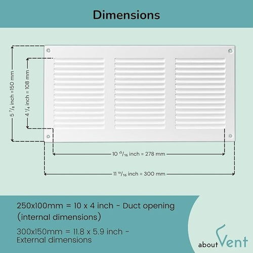 10x4 inch (Duct Opening) Vent Cover - White Ventilation Covers for Wall and Ceiling - Metal Return Grille - HVAC AC Air Vents Register for Indoor and Outdoor Use with Mesh - Image 2