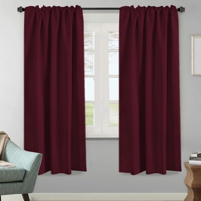 H.VERSAILTEX Christmas Blackout Curtains Thermal Insulated Window Treatment Panels Blackout Drapes for Living Room Back Tab/Rod Pocket Bedroom Draperies, 52 x 72 Inch, Burgundy, 2 Panels - Image 2