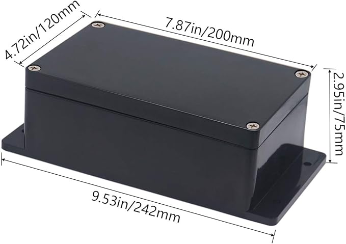 Project Box ABS Plastic Black Electrical Boxes IP65 Waterproof DIY Electronic Junction Box Power Enclosure with Fixed Ear 7.9x4.7x3inch (200x120x75 mm) - Image 2