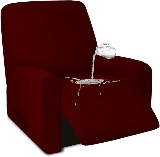 PureFit 100% Dual Waterproof Recliner Cover, Waterproof Couch Cover for Recliner - Stretch Non Slip Fleece Sofa Covers Washable, Leakproof Furniture Protector for Kids, Pets, Dog (Recliner, Wine) by PureFit