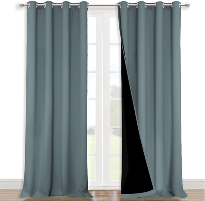 NICETOWN 100% Blackout Curtains for Shift Workers, Laundry Room Decor Window Treatment Drapes, Thermal Insulated Energy Smart Draperies for Villa, Hall and Studio, Stormy Sea, Set of 2, 52" W x 95" L by NICETOWN