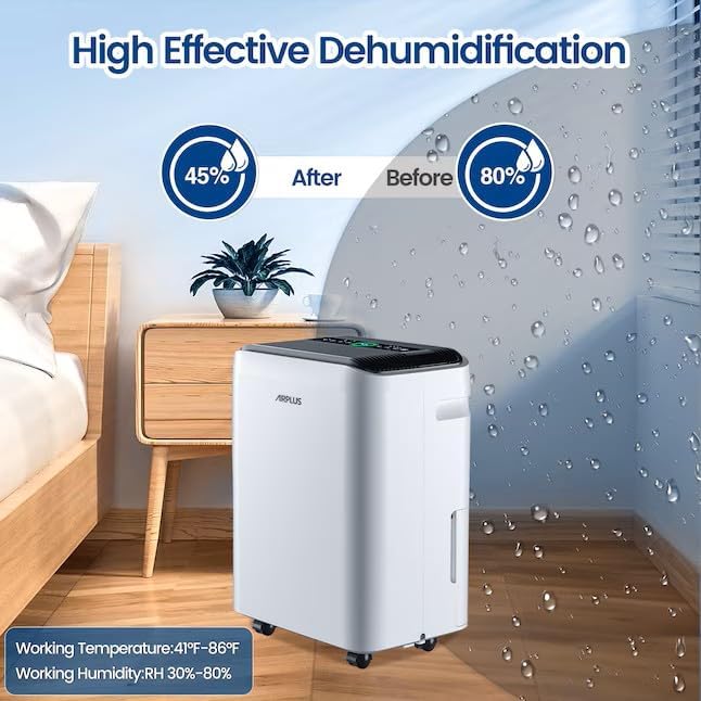 AIRPLUS 70 Pints Dehumidifiers for Home, 5500 Sq. Ft Dehumidifier for Basement with Drain Hose, Continuous Drainage, Intelligent Humidistat, Dehumidifier for bathroom, bedroom, Large Room - Image 7