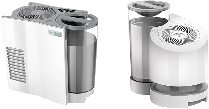 Vornado EVDC300 Energy Smart Evaporative Humidifier with Automatic Shut-off, 1 Gallon Capacity, LED Display & EV100 Evaporative Whole Room Humidifier with SimpleTank, 1 Gallon Capacity, White by Unknown