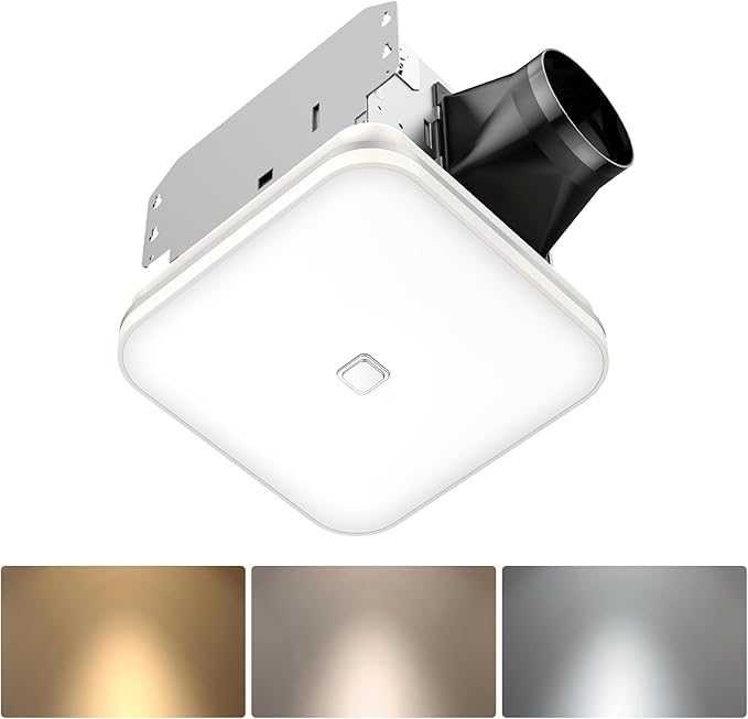 OREiN 2-in-1 Bathroom Exhaust Fan with Light, 100 CFM 1.5 Sones, 25W Bathroom Fan with Light, 1000lm, 3000K/4000K/5000K Selectable & Nightlight, Quiet Vent Fan for Shower, Bath, FCC/ETL Listed by OREiN