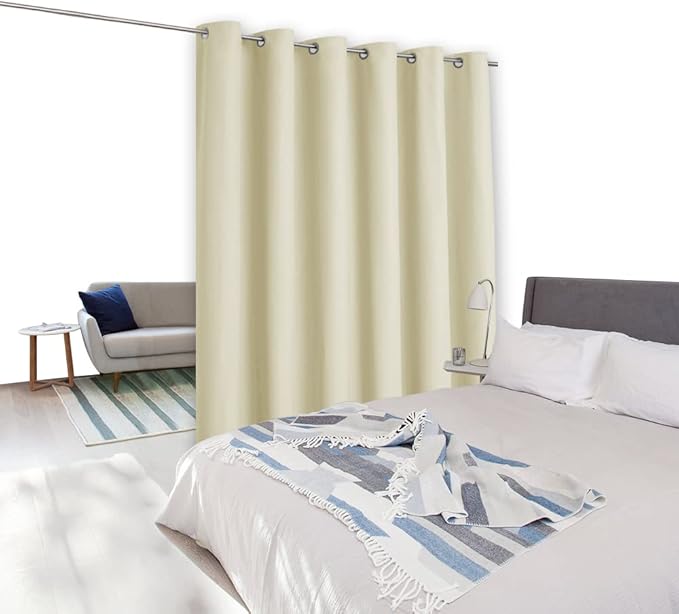 NICETOWN Room Divider Heavy Curtain Screen Partitions, Hide Clutter Separate Functions Grommet Top Portable Room Divider Screen Curtain Panel for Bedroom (1 Piece, 8ft Tall x 10ft Wide, Beige) - Image 8