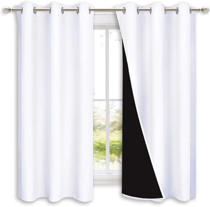 NICETOWN Pure White 100% Blackout Lined Curtains, 2 Thick Layers Completely Blackout Window Treatment Panels Thermal Insulated Drapes for Kitchen (1 Pair, 42-inch Width x 63-inch Length Each Panel) by NICETOWN