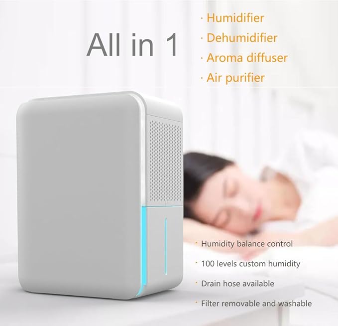 3 in 1 Dehumidifier, Humidifier & Air Filtration & aroma diffuser combo - 39Oz, Auto Humidity Control,Quiet, 27db，multifuctional colorful mist,for Bedroom/bathroom/home/basement/RV(350 sq.ft) - Image 5