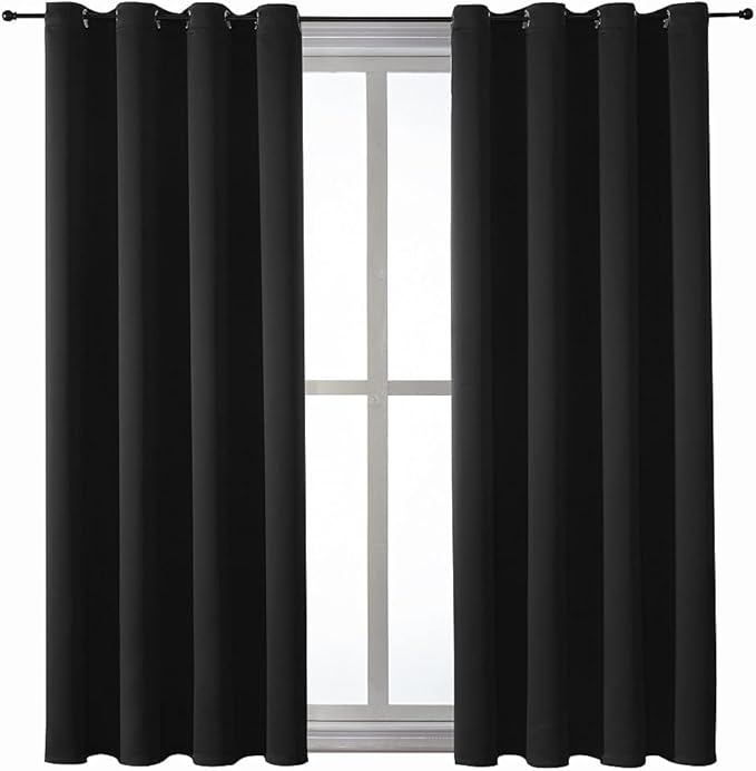 ChrisDowa Grommet Blackout Curtains for Bedroom and Living Room - 2 Panels Set Thermal Insulated Room Darkening Curtains (Black, 52 x 54 Inch) - Image 7
