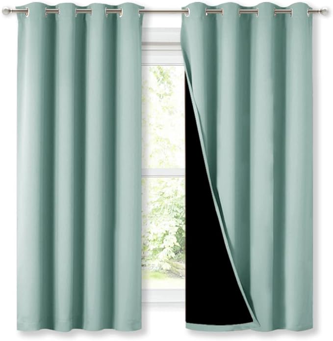 NICETOWN Aqua Blue 100% Blackout Lined Curtains, 2 Thick Layers Completely Blackout Window Treatment Thermal Insulated Drapes for Kitchen/Bedroom (1 Pair, 52" Width x 63" Length Each Panel) by NICETOWN