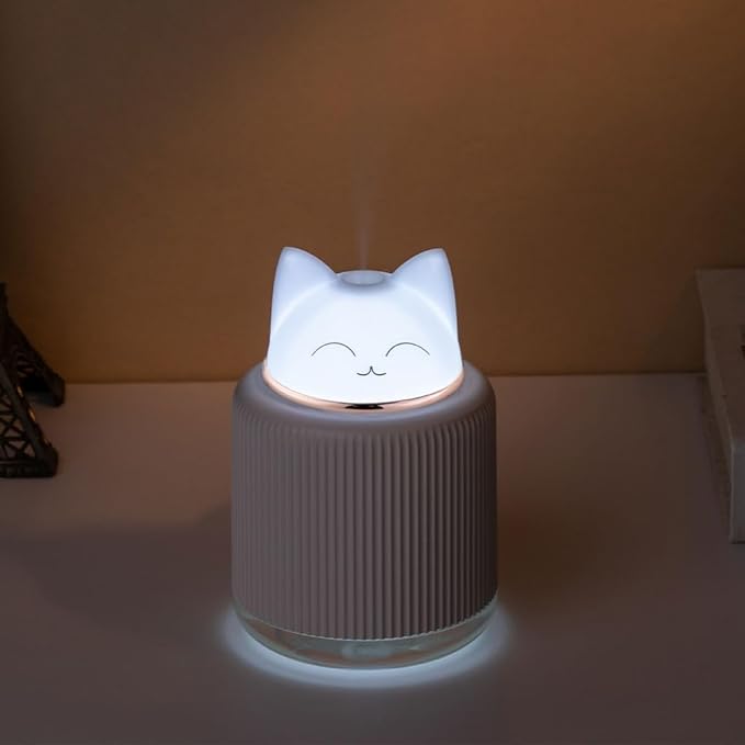 Mini Humidifier-Cute Cat Mist Humidifier for Kids Bedroom, Small Ultrasonic humidifier for Home Car Office with USB 2 LED Colors, Waterless Auto Shutoff, Quiet 300ml (White) - Image 3