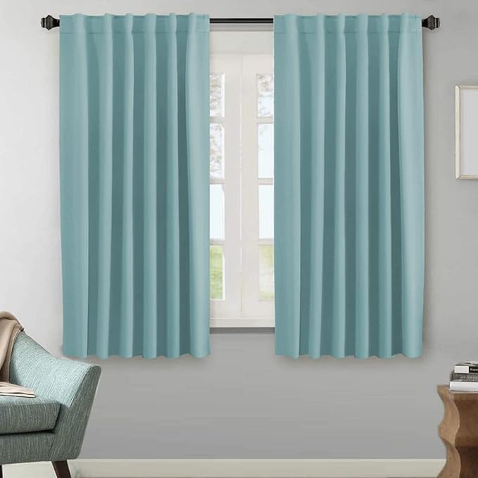 H.VERSAILTEX Blackout Curtains Thermal Insulated Window Treatment Panels Room Darkening Blackout Drapes for Living Room Back Tab/Rod Pocket Bedroom Draperies (2 Panels, Mineral Blue, 52 x 63 Inch) by HVERSAILTEX