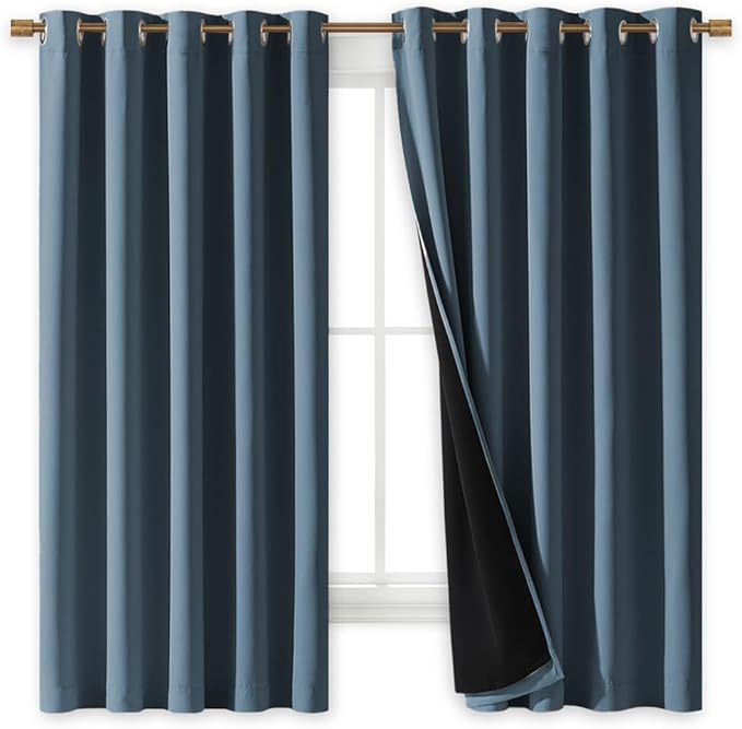 NICETOWN 100% Blackout Lined Curtains, Smoky Blue, 1 Pair, 70" Width x 63" Length Each Panel, 2 Thick Layers Completely Blackout Window Treatment Thermal Insulated Drapes for Kitchen/Bedroom - Image 2