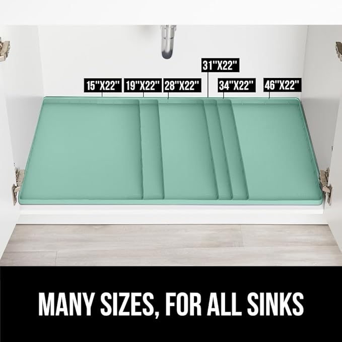 GORILLA GRIP Waterproof Silicone Under Sink Mat with Raised Lip for Kitchen and Bathroom, Cabinet Shelf Liner Stay in Place Mats Dishwasher Safe Drawer Liner, Organizer Tray, 19 x 34 in, Mint - Image 8