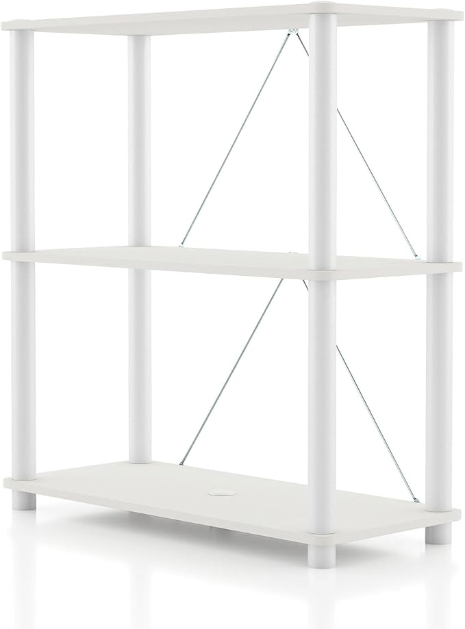 Homes: Inside + Out Apexa Modern 3-Tier Wide Shelving Units, Collectibles Display Shelves, Easy Assembly Standing Shelf, Home Storage Organizer for Living Room, Bedroom, Office, White by HOMESInsideOut