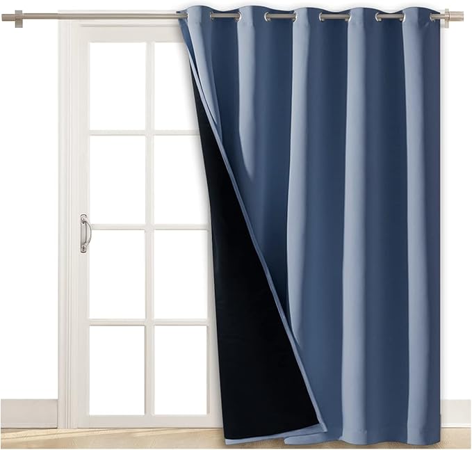 NICETOWN 100% Blackout Cold Blocking Patio Sliding Door Curtain, Stone Blue Wide Lined Drape, Keep Warm Drapery, Sliding Glass Door Panel for Night Shift（1 Panel, 62 inches Wide x 84 inches Long - Image 2