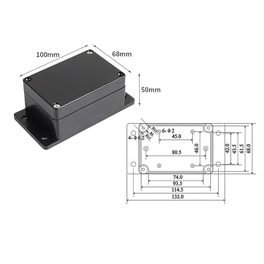 Electrical Junction Box IP65 Waterproof ABS Plastic Project Case with Fixed Mounting Ears Black 3.93×2.67×1.97 inch (100 x 68 x50 mm) - Image 2