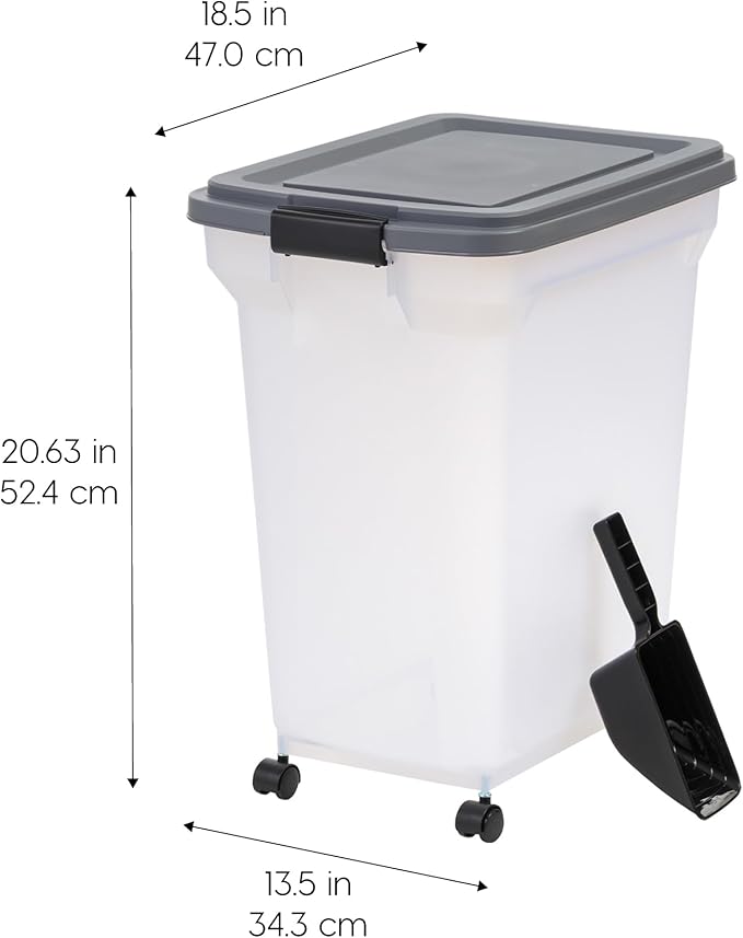 IRIS USA Dog Food Storage Container 40 lbs, Attachable Wheels, & Included Scoop, for Dog Cat Birds and other Pets, Food Storage Bin, Keep Fresh, Easy Mobility, BPA Free - Made in the USA, Dark Gray - Image 2
