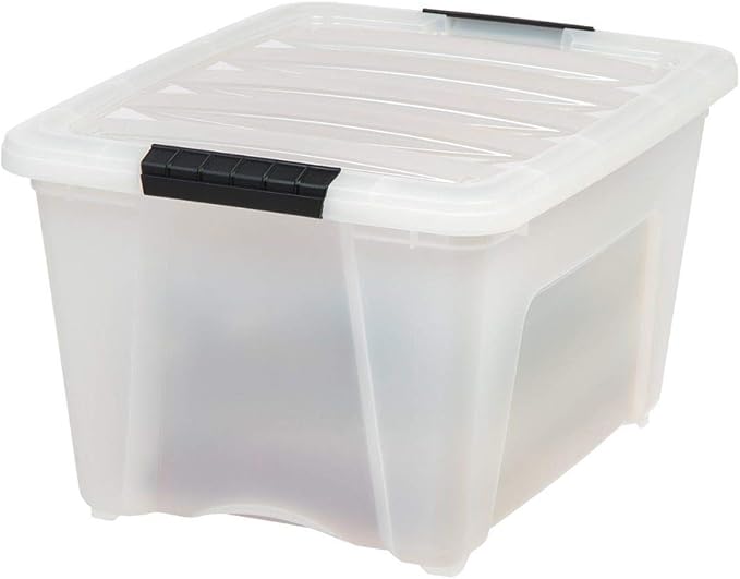 IRIS USA 32 Qt Stackable Plastic Storage Bins with Lids, 6 Pack - BPA-Free, Made in USA - Discreet Organizing Solution, Latches, Durable Nestable Containers, Secure Pull Handle - Pearl - Image 4