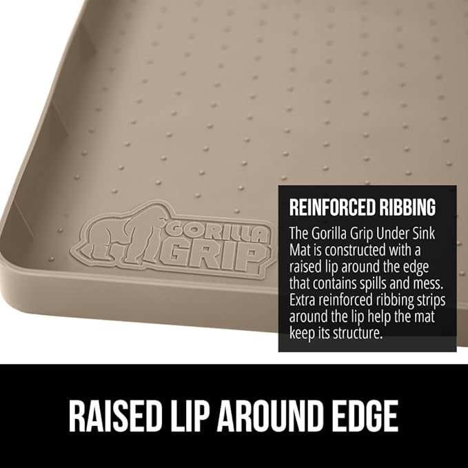 GORILLA GRIP Waterproof Silicone Under Sink Mat with Raised Lip for Kitchen and Bathroom, Cabinet Shelf Liner Stay in Place Mats Dishwasher Safe Drawer Liner, Organizer Tray, 19 x 22 in, Beige - Image 5