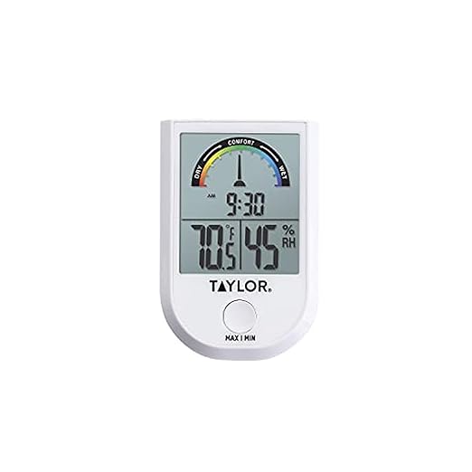 Taylor Digital Wireless Indoor Comfort Level Thermometer and Hygrometer, Easy-to-Read Display for Home, Office, Greenhouse, Nursery, and Indoor Areas, White by Taylor