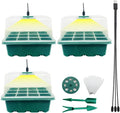 Seed Starter Tray Seedling Kits with Grow Light, 3-Pack Plant Germination Set with Adjustable Humidity Dome and Base Greenhouse Grow Trays for Seeds Growing Starting (12 Cells per Tray) by YOOAEFRTY