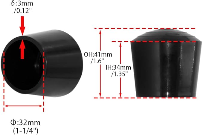 Flyshop 1-1/4", 32 mm Chair Leg Caps Furniture Table Covers Floor Protectors Non-Scratch Odourless Synthetic Rubber Leg Tips Round 8 Pack - Image 2