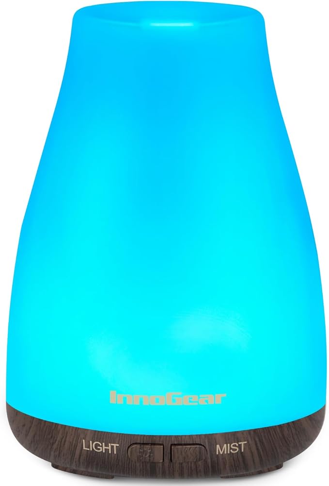 InnoGear Essential Oil Diffuser, Ultrasonic Diffusers for Home Aromatherapy Humidifier for Bedroom Room 7 Colors LED 2 Mist Mode Auto Off, Brown Base by InnoGear