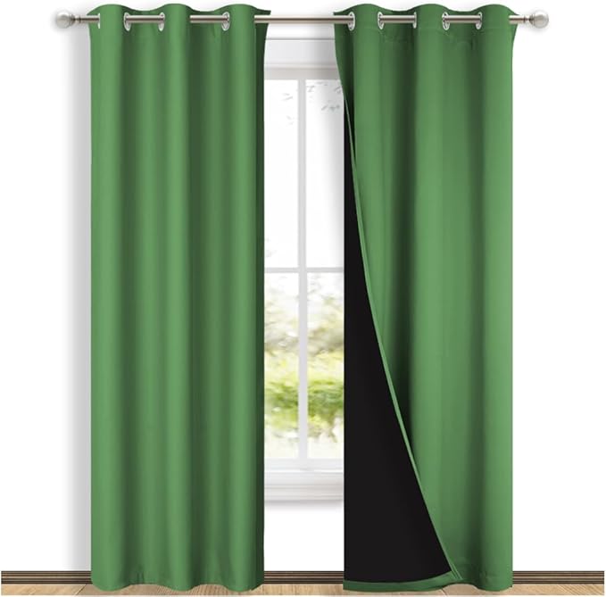 NICETOWN Blackout Curtains 84 inches Long, 2 Pieces, 42" Wide Each Panel, Forest Green, Full Light Blocking Drapes with Black Liner for Nursery, Thermal Insulated Draperies for Hall, Villa by NICETOWN